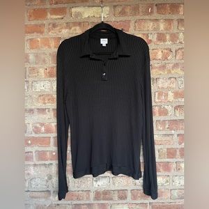 Armani Collezioni Ribbed Viscose Button Long Sleeve Polo Blouse🖤